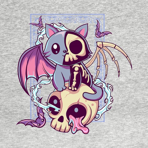 Skull Cat Kawaii Gothic by DionArts